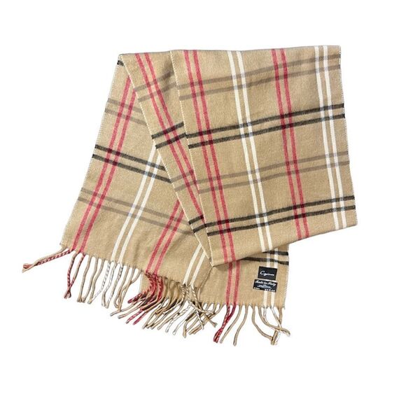 Cejon beige plaid unisex scarf made in Italy - Picture 5 of 13
